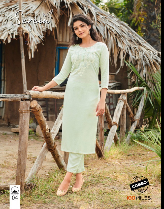 100 Milles serein cotton new and modern style kurti with combo pant catalog