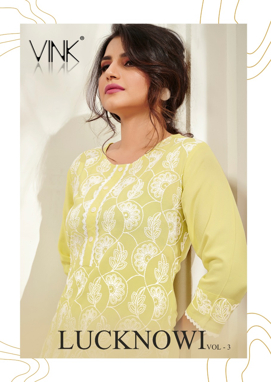 vink lucknowi vol 3 rayon attractive lucknowi work kurta with pant