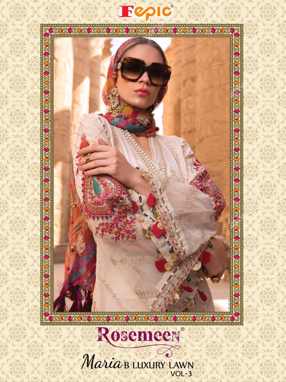 fepic rosemeen maria b luxury lawn vol 3 cotton innovative style salwar suit catalo