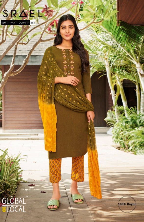 global local israel rayon graceful look kurti pant with dupatta catalog