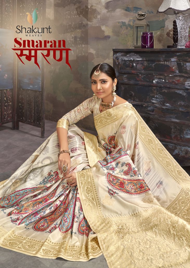 shakunt weaves smaran silk attrective digital print saree catalog