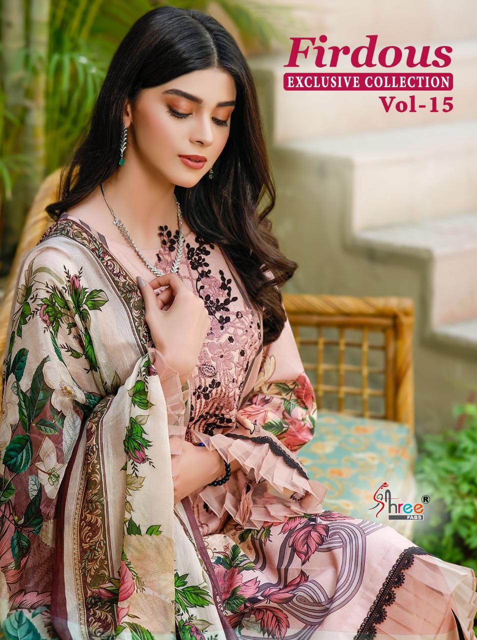 shree fab firdous exclusive collection vol 15 pure lawn attrective look dupatta siffon salwar suit catlog