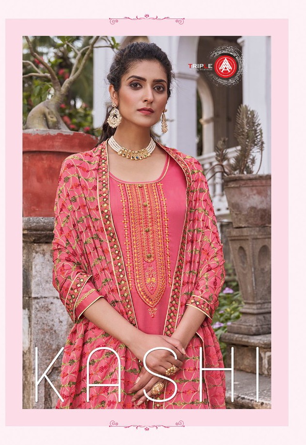 triple AAA kashi jam silk exclusive Embroidery Work salwar suit catalog