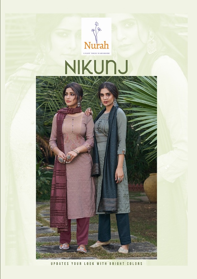 tunic house nikunj chinnon silk catchy look kurti pant with dupatta catalog