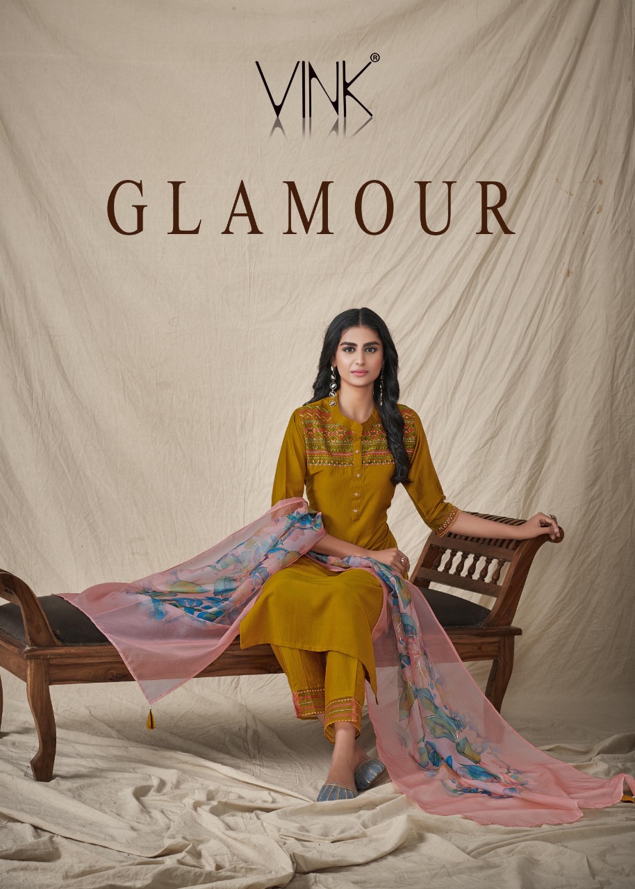 vink glamour silk new and modern style kurti with pant and dupatta catalog