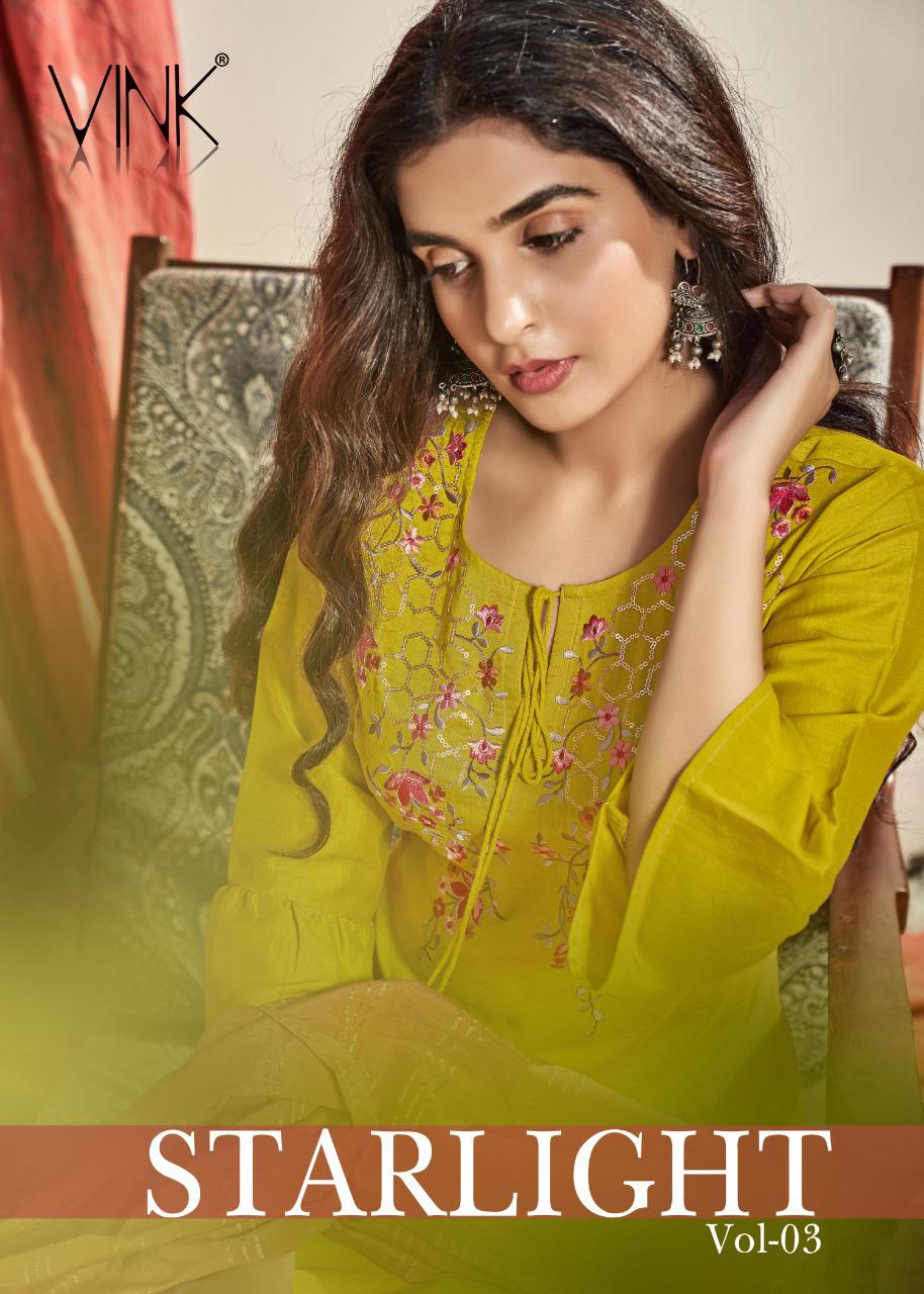 vink starlight vol 3 viscose silk catchy look kurti plazzo with dupatta catalog