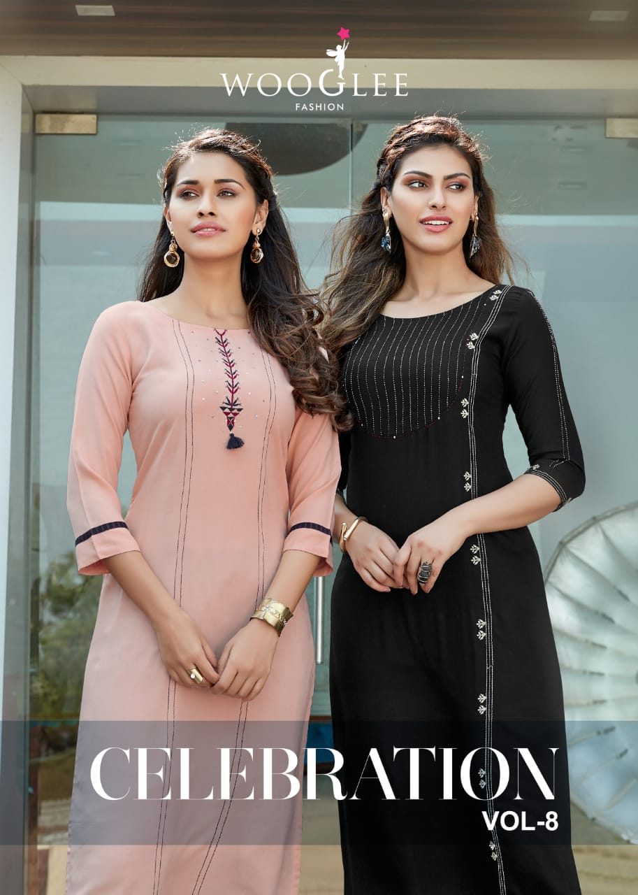 wooglee celebration vol 8 rayon classic trendy look kurti with plazzo catalog