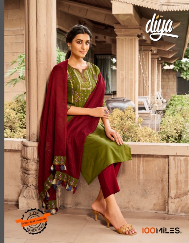 100 miiles diya cotton exclusive look kurti with pant dupatta catalog