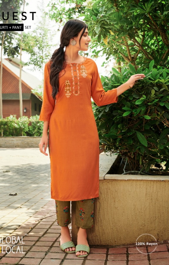 global local quest rayon graceful look Kurti with pant catalog