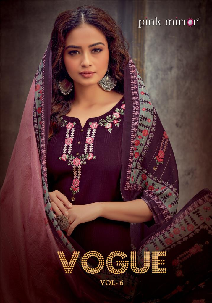 pink mirror vogue vol 6 viscos classic trendy look top with bottom and dupatta catalog