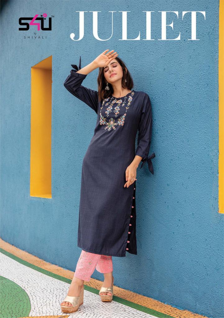 s4u juliet rayon gorgeous look kurti with pant catalog