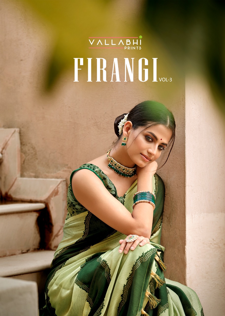 vallabhi prints Firangi 3 Moss shiffon gorgeous look saree catalog