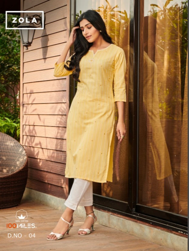 100 miles zola cotton decent look kurti catalog