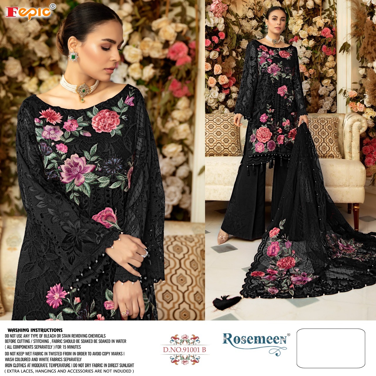 FEPIC Rosemeen 91001 B Salwar Kameez Net heavy embroidered Singles