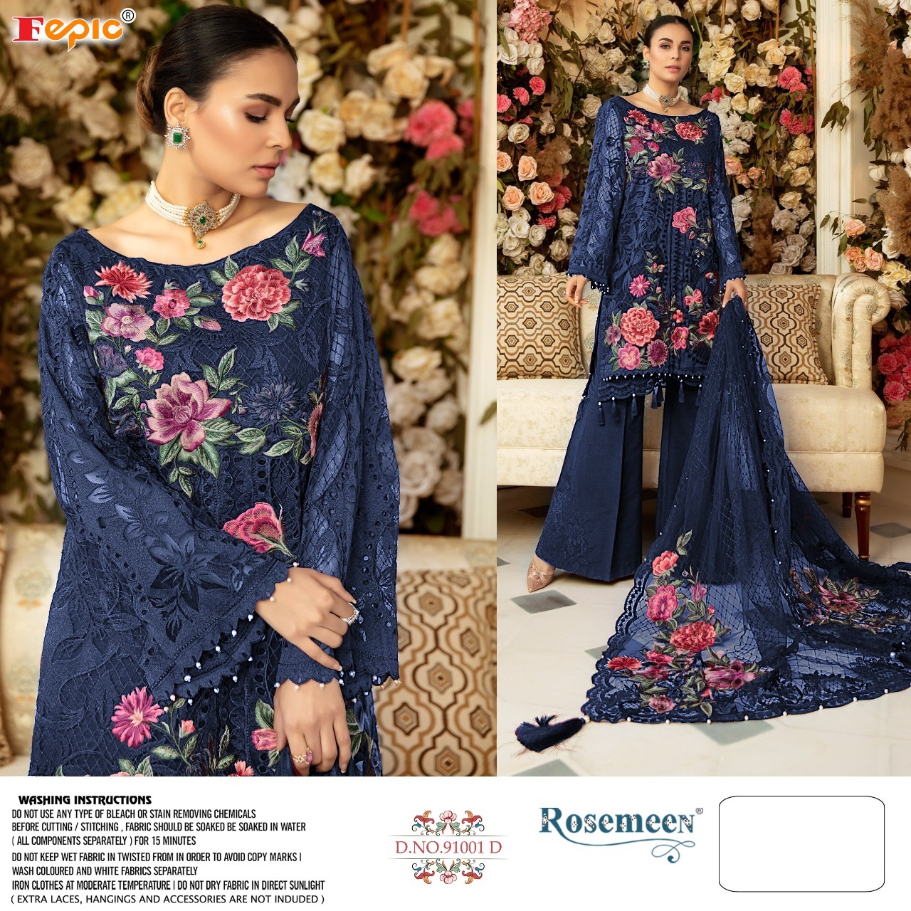 FEPIC Rosemeen 91001 D Salwar Kameez Net heavy embroidered Singles