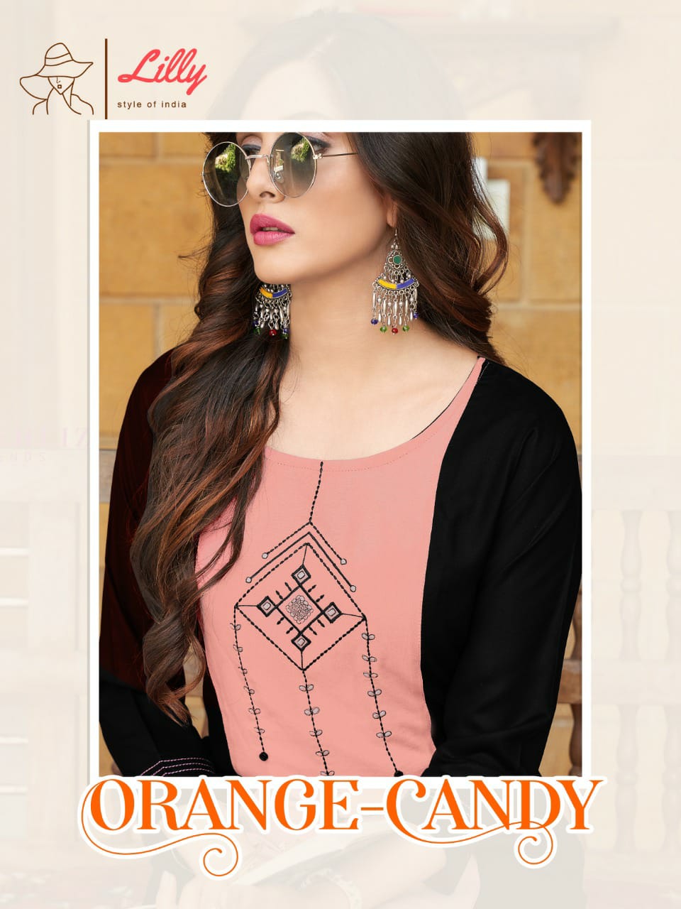 lilly style of india orange candy rayon classic trendy look kurti catalog