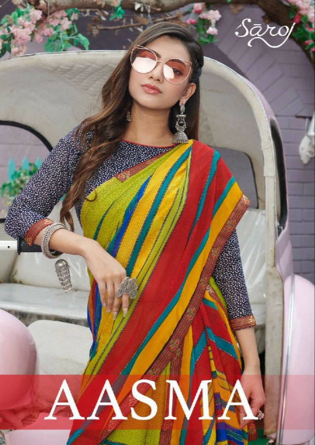 saroj aasma georgette catchy print saree catalog