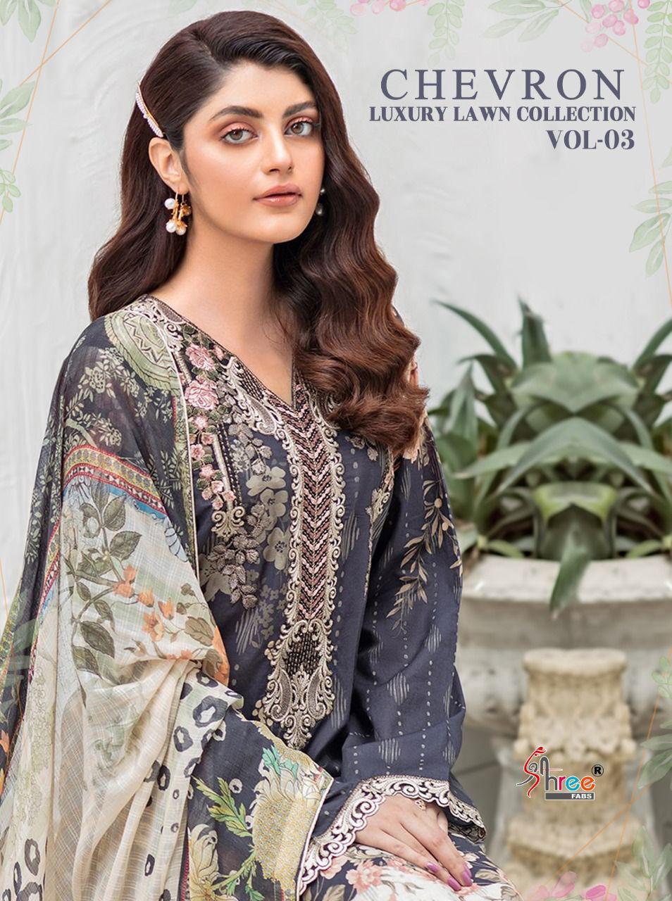 shree fab chevron luxury lawn collection vol 03 innovative look salwar suit with cotton  dupatta catalog