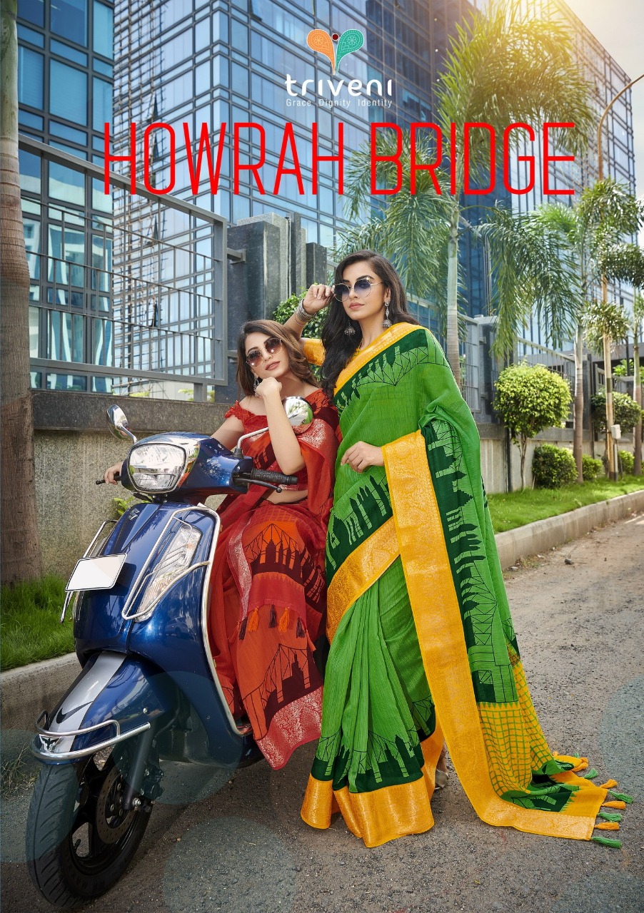 triveni sarees howrah bridge cotton exclusive print saree catalog