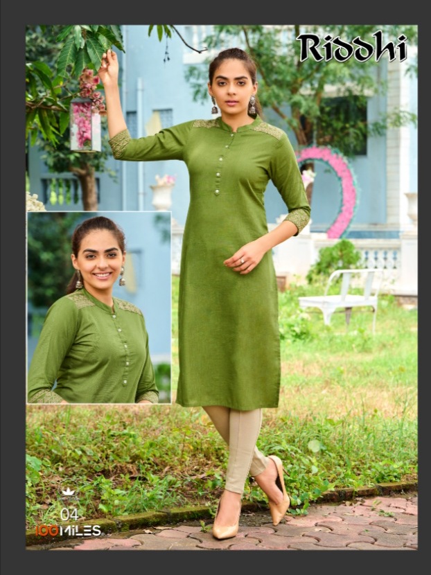 100 miles riddhi cotton  classic trendy look kurti catalog