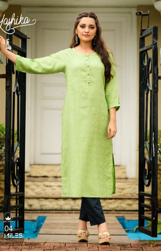 100 miles yashika cotton classic trendy look kurti catalog