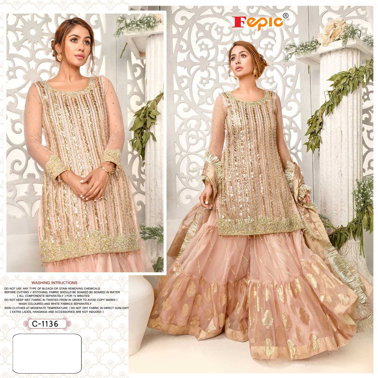 fepic rosemeen  c 1136 organza regal look salwar suit singal