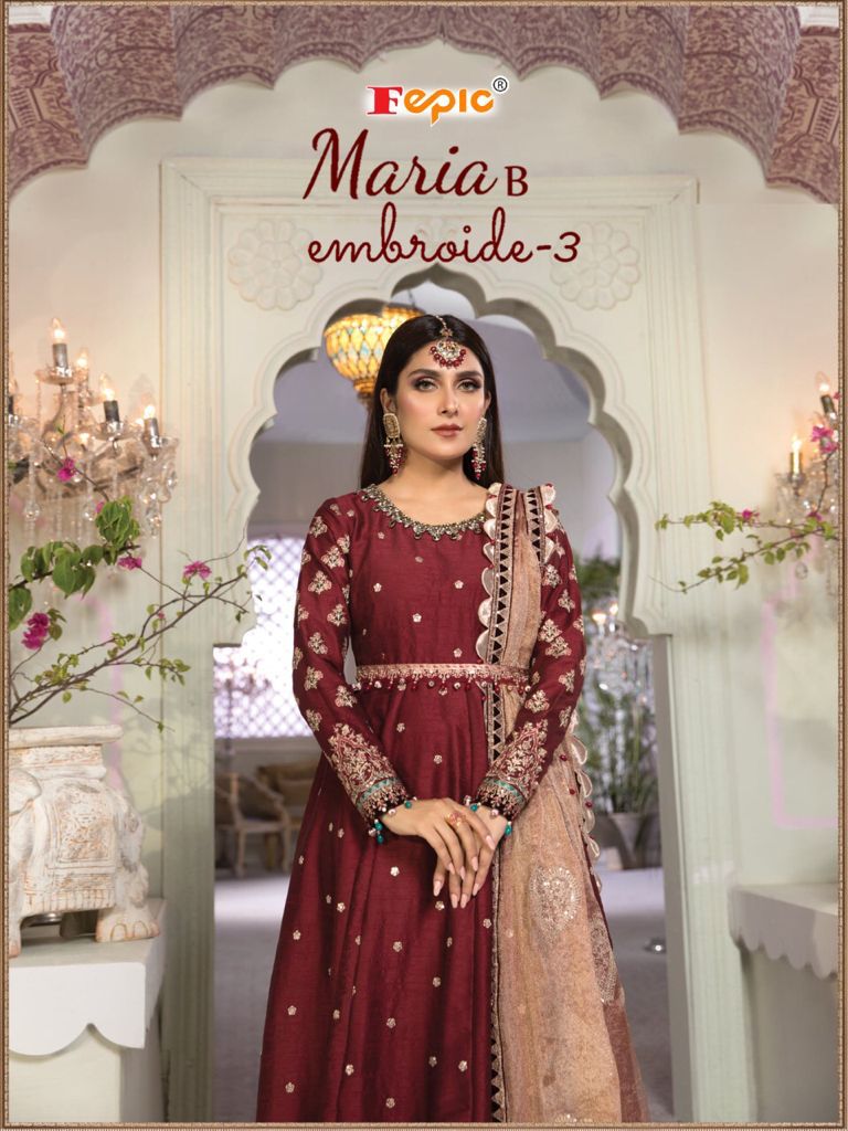 fepic rosemeen maria b embroide 3 georgette regal look salwar suit catalog