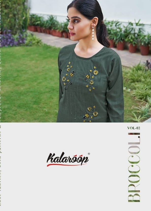 Kalaroop by Kajree broccoli 2 rayon decent look kurti  catalog