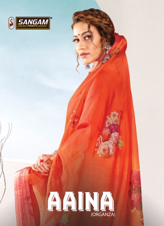 sangam prints aaina organza gorgeous look saree catalog