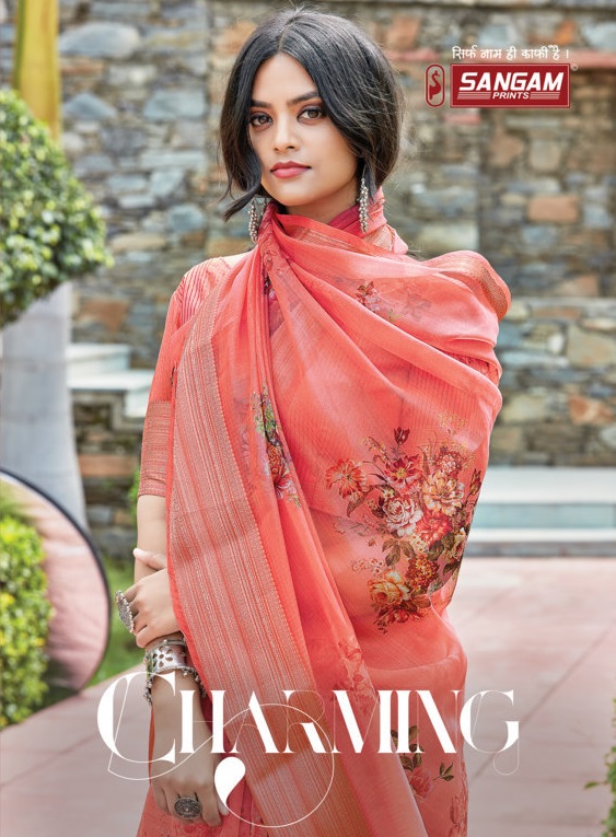 sangam prints charming organza decent look saree catalog