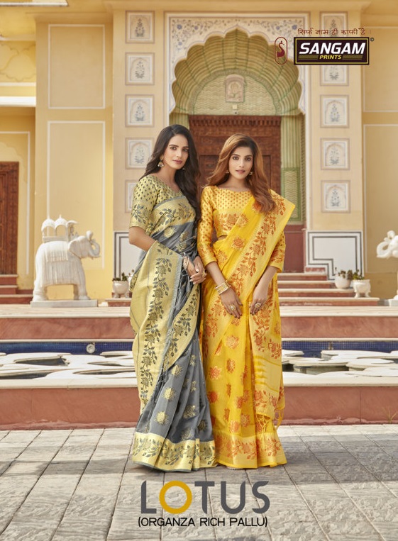 sangam prints lotus Organza gorgeous look saree catalog