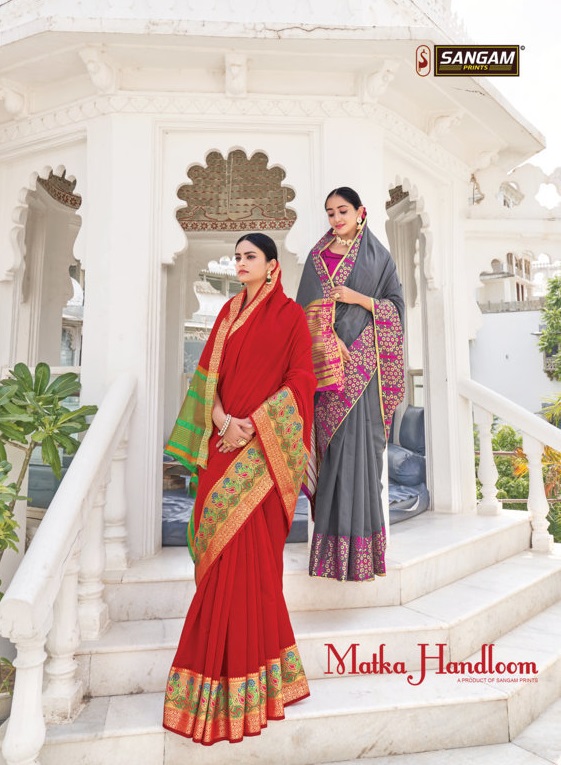 sangam prints matka handloom khadi silk festive look saree catalog