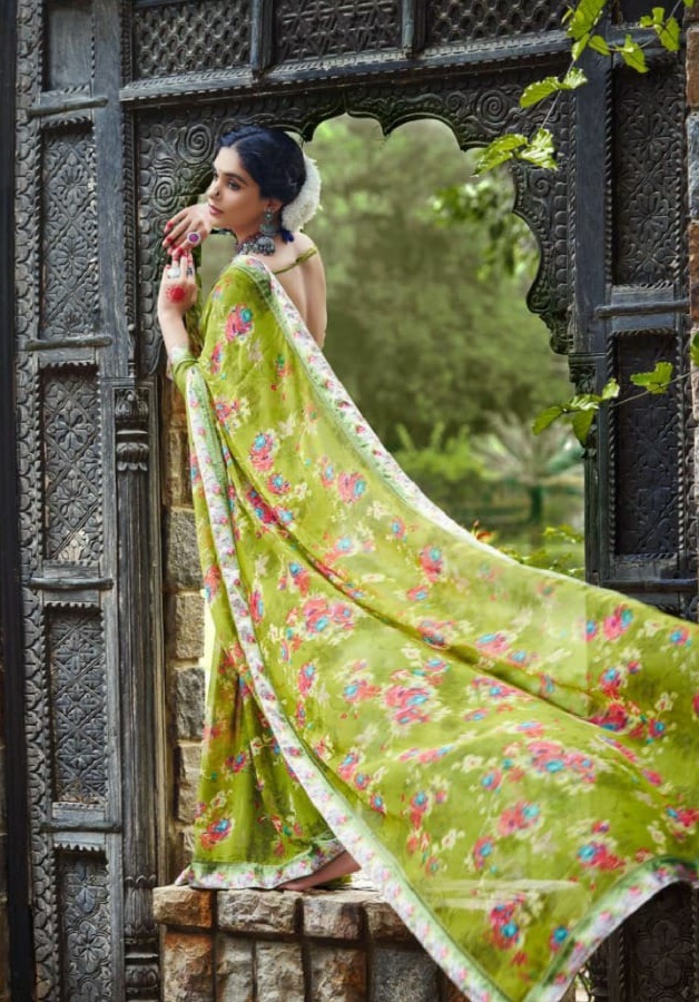 saroj Khushboo silk georgette catchy print saree catalog