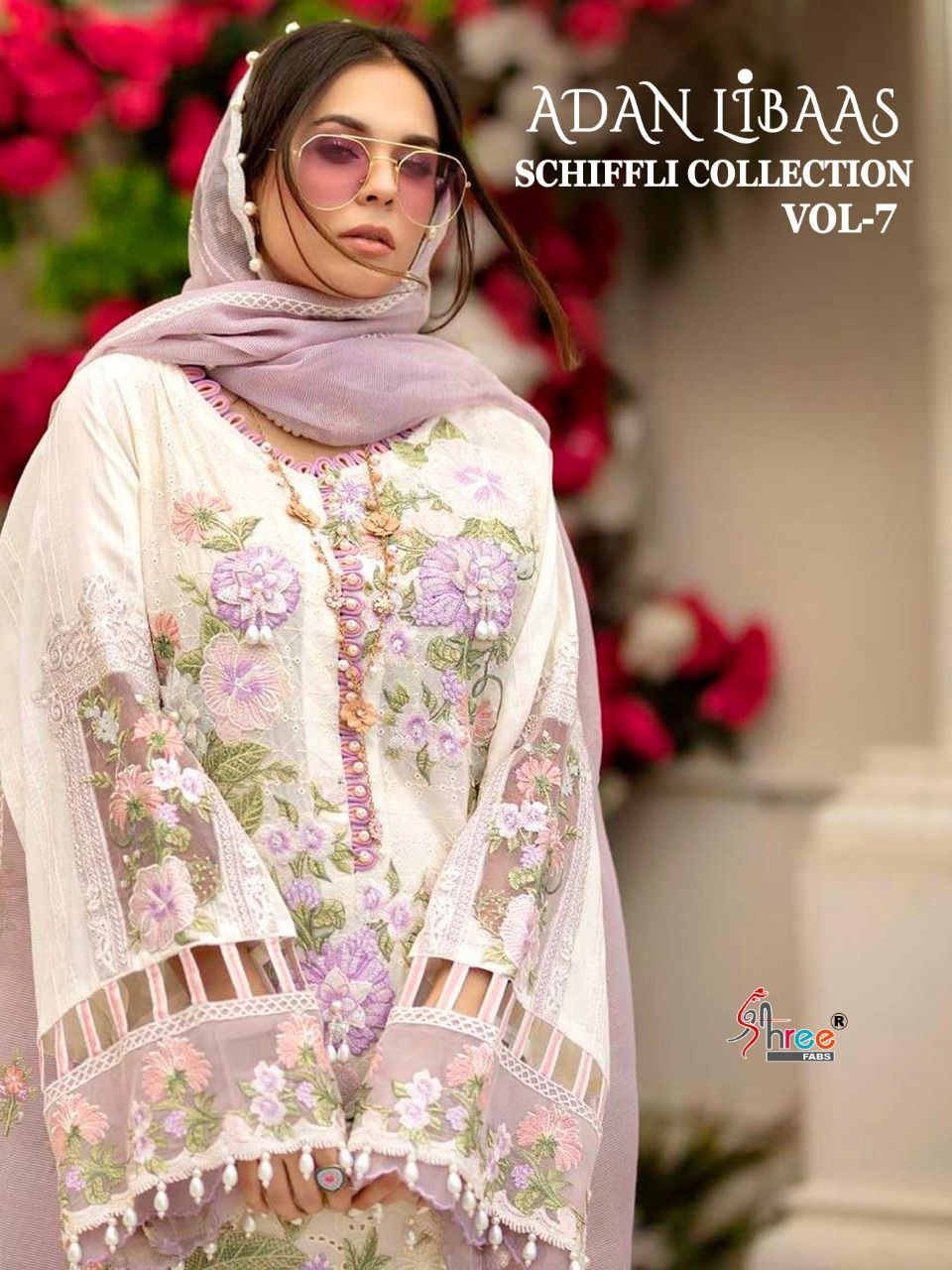 shree fab adan libaas schiffli collection vol 7 pure lawn cotton regal look salwar suit catalog