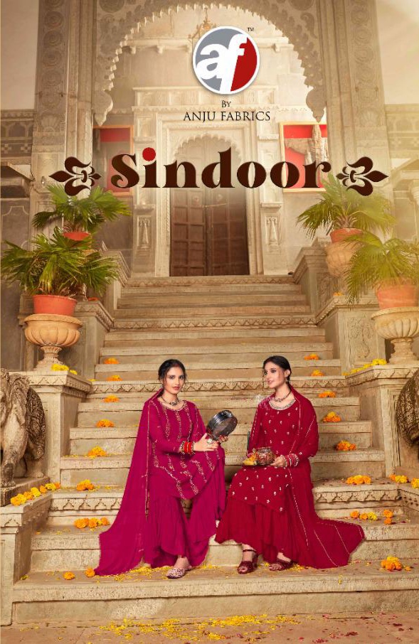 anju fabrics sindoor viscose  new and modern style top sharara and dupatta catalog