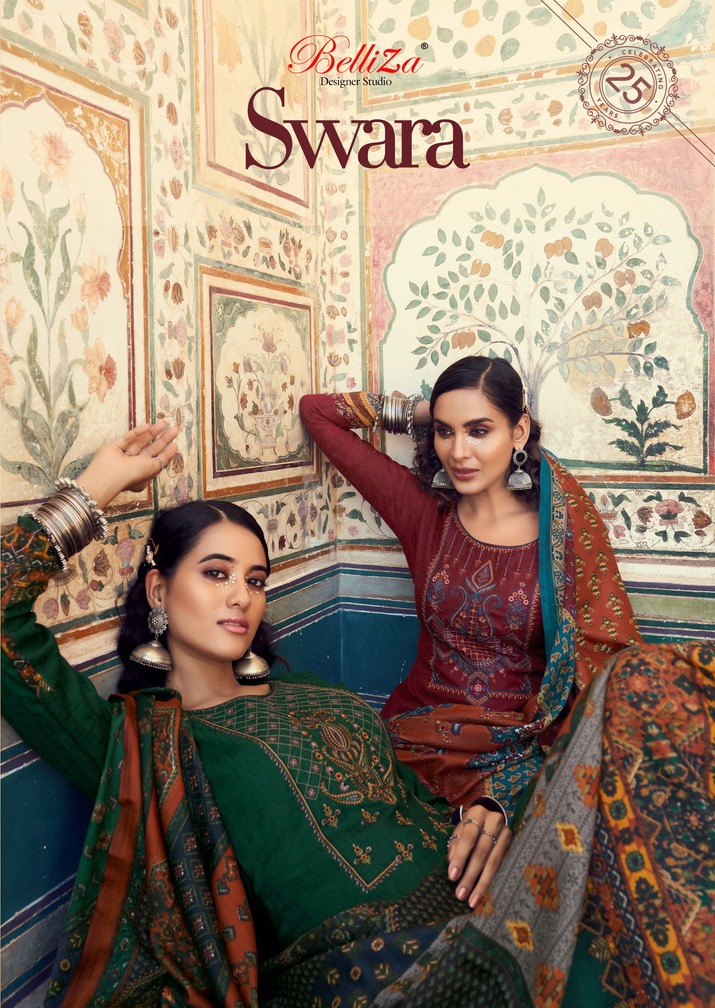 beliza desianer studio swara pashmina astonishing look digital print salwar suit catalog