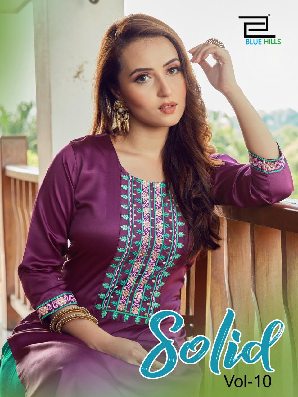 blue hills solid vol 10 sattin classic trendy look kurti catalog