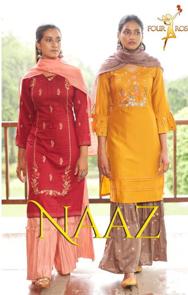 four roses naaz chinnon innovative look kurti sharara with dupatta catalog