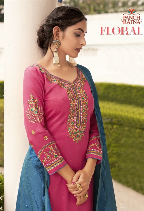 panch ratna floral silk astonishing salwar suit catalog