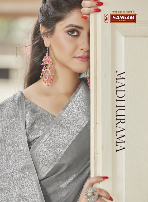 sangam print madhurma linen regal look saree catalog