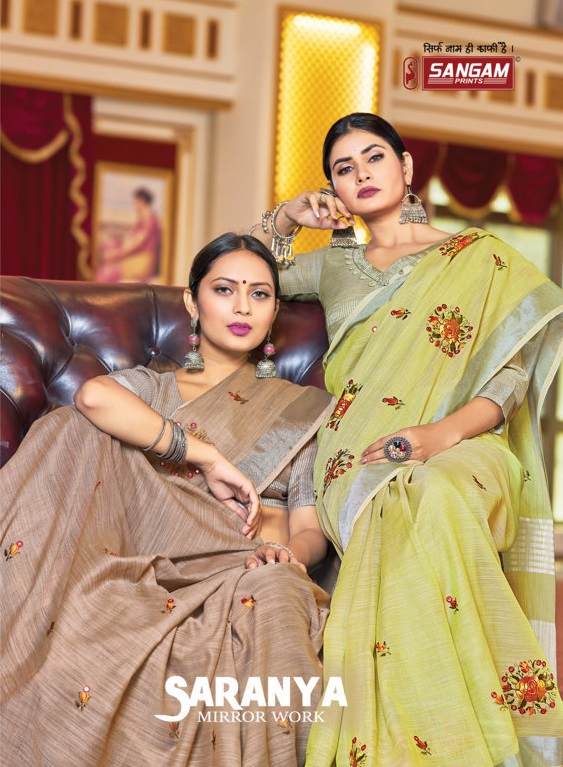 sangam print sarnaya linen elegant saree catalog