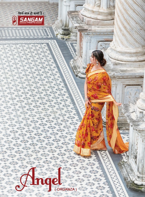 sangam prints angel organza regal look saree catalog