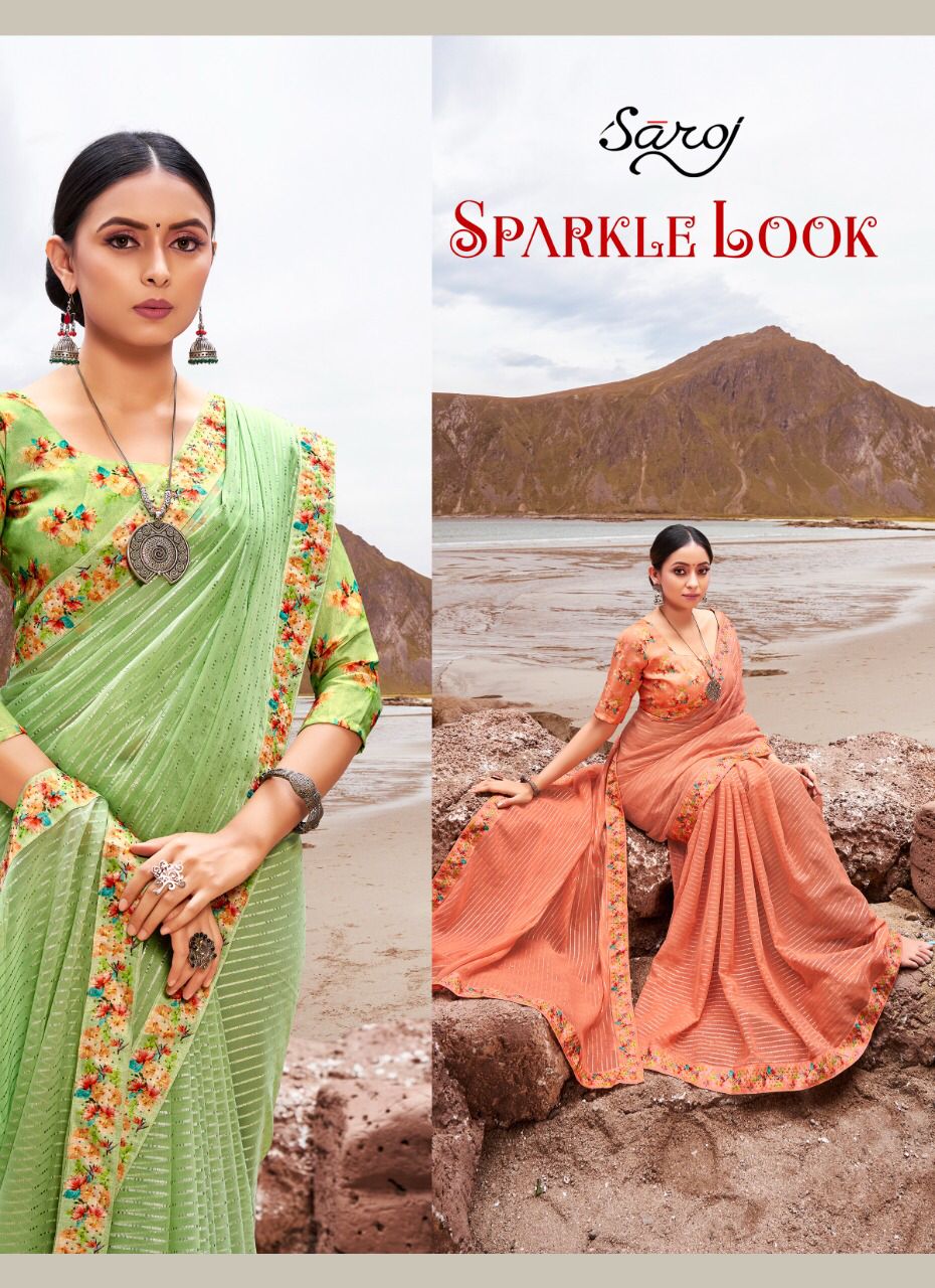 saroj sparkle look georgette elegant saree cataalog