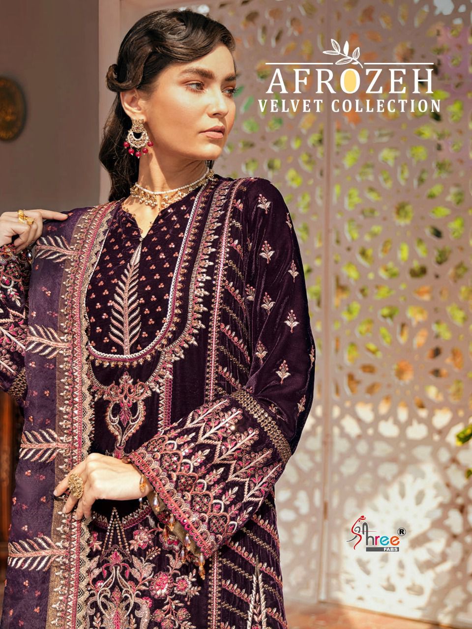 shree fab afrozeh velvet cottection velvet gordeous look salwar suit catalog