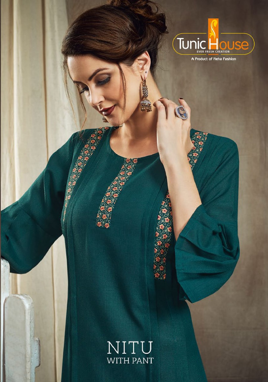 tunic house nitu cotton decent look kurti with pant catalog