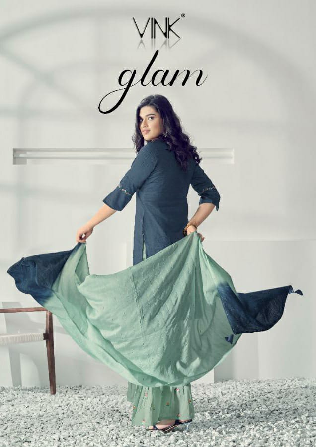 vink glam viscose decent embroidary look top with shaarara and dupaatta catalog