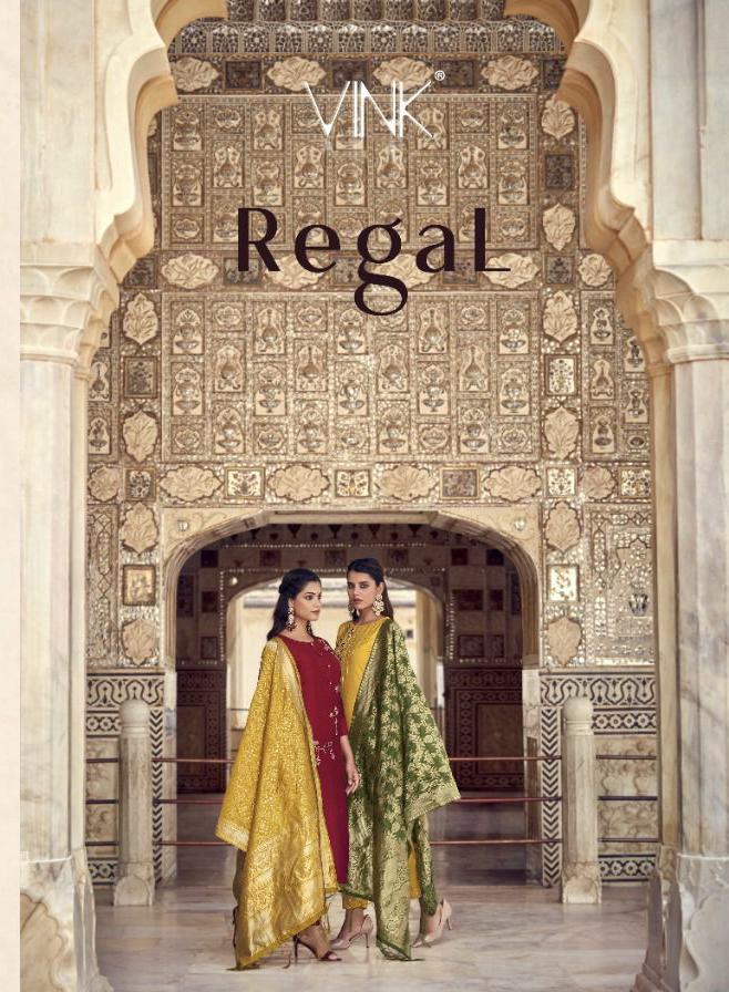 vink regal silk classic trendy look top with pant and dupatta catalog