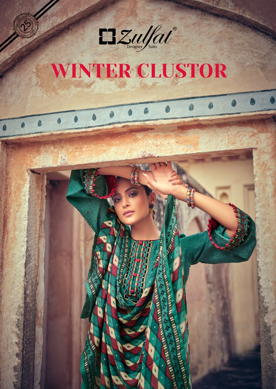 zulfat designer suit winter clustor pure pashmina elegant look salwar suit catalog