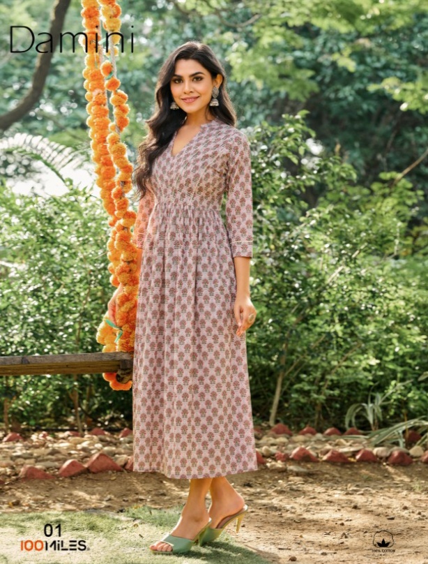 100 miles damini cotton authentice fabric long kurti catalog