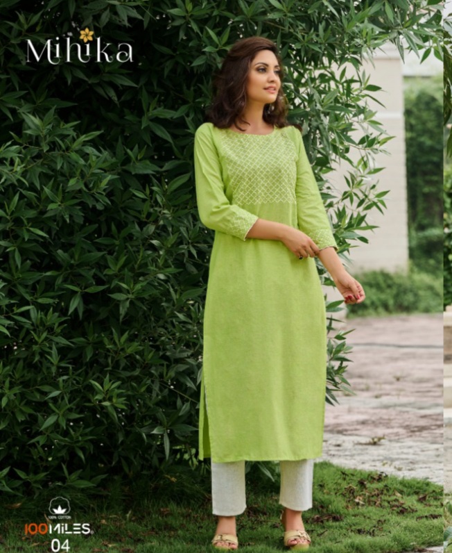 100 miles mihika cotton  authentic fabric kurti catalog